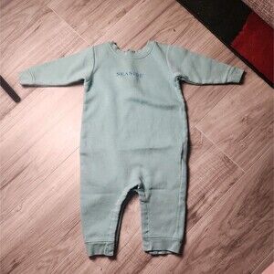Seaside Baby Coverall One Piece Blue Knit Long Sleeve Cotton Blend Infant